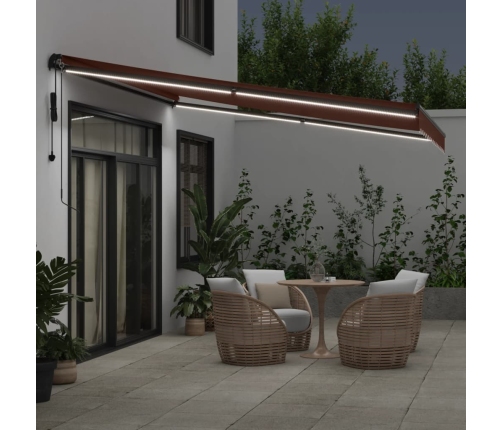 Toldo retráctil automático con luces LED marrón 400x300 cm