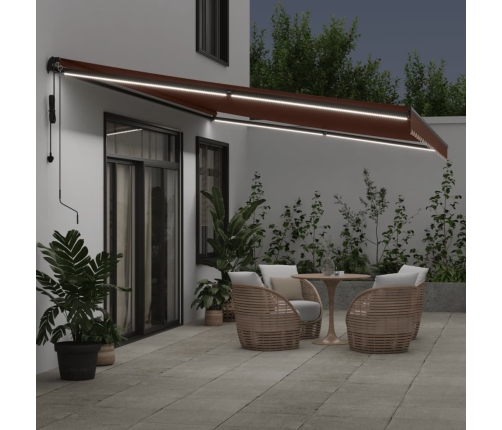 Toldo retráctil automático con luces LED marrón 500x300 cm