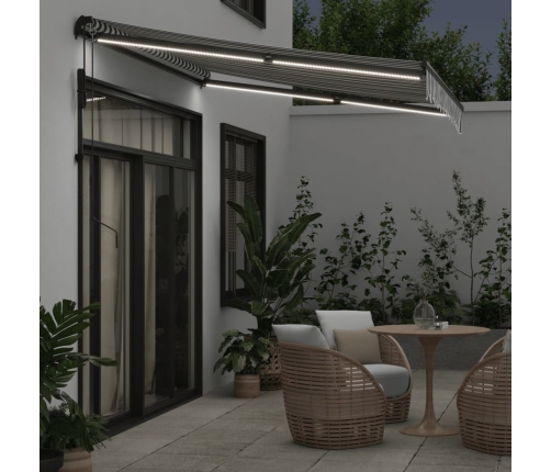 Toldo retráctil automático luz LED antracita blanco 300x250 cm