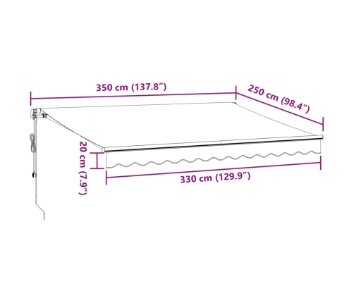 Toldo retráctil automático luz LED antracita blanco 350x250 cm