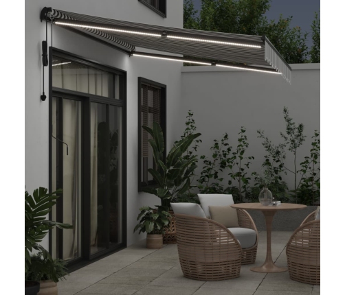 Toldo retráctil automático luz LED antracita blanco 350x250 cm