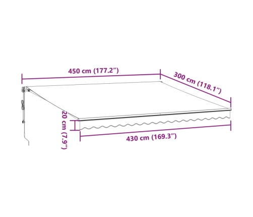 Toldo retráctil automático gris antracita y blanco 450x300 cm