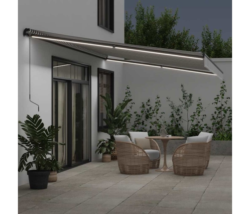 Toldo retráctil manual con luz LED antracita y blanco 600x300cm