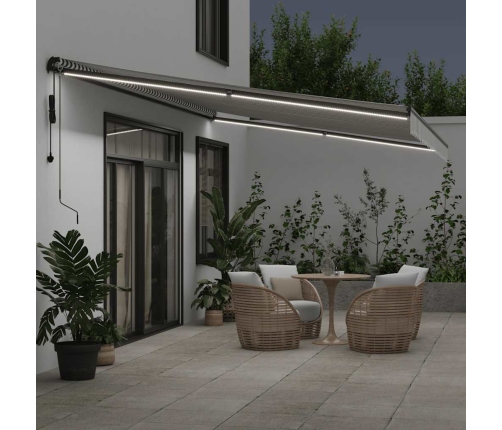 Toldo retráctil automático luces LED antracita blanco 600x300cm