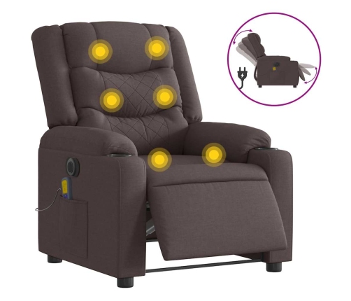 Sillón reclinable de masaje eléctrico tela marrón oscuro