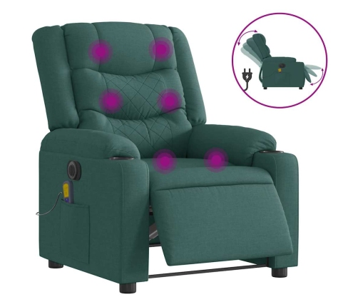 Sillón reclinable de masaje eléctrico tela verde oscuro