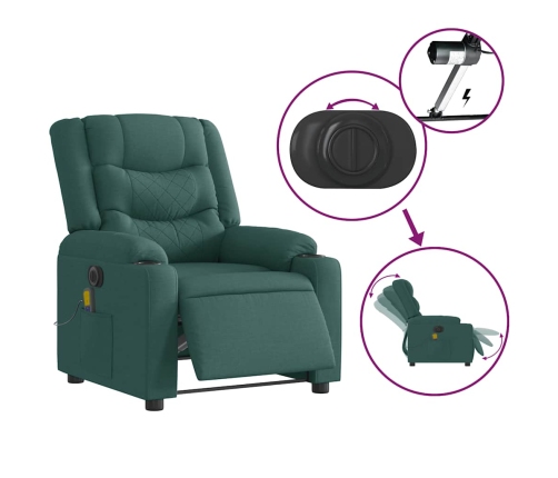 Sillón reclinable de masaje eléctrico tela verde oscuro