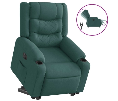 Sillón eléctrico reclinable elevable de tela verde oscuro