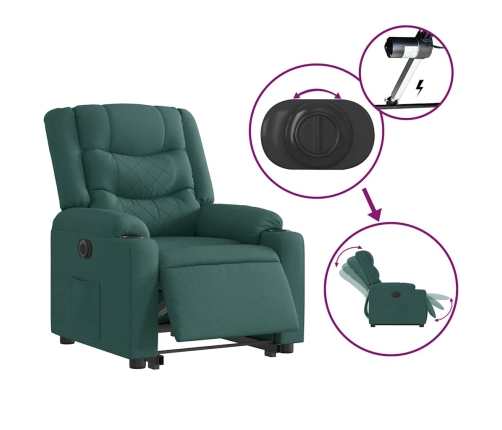 Sillón eléctrico reclinable elevable de tela verde oscuro