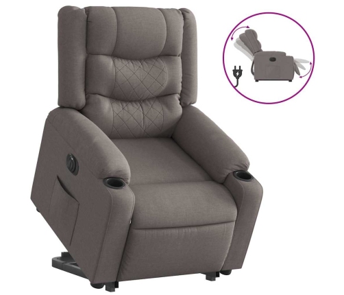 Sillón eléctrico reclinable elevable de tela gris taupe