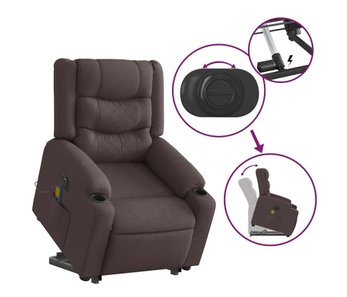 Sillón masaje eléctrico reclinable elevable tela marrón oscuro