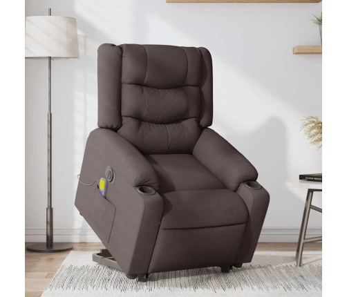 Sillón masaje eléctrico reclinable elevable tela marrón oscuro