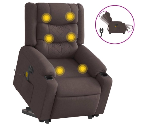 Sillón masaje eléctrico reclinable elevable tela marrón oscuro