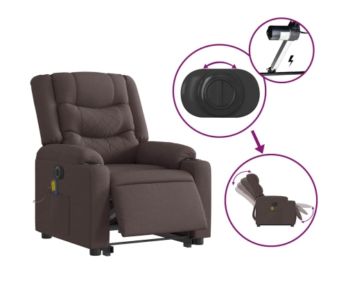 Sillón masaje eléctrico reclinable elevable tela marrón oscuro