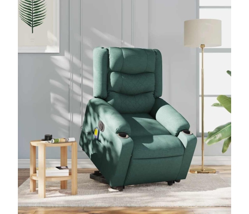 Sillón masaje eléctrico reclinable elevable tela verde oscuro