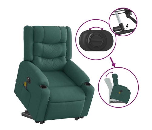 Sillón masaje eléctrico reclinable elevable tela verde oscuro