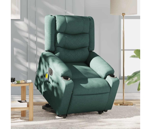 Sillón masaje eléctrico reclinable elevable tela verde oscuro