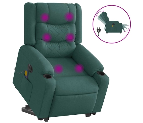 Sillón masaje eléctrico reclinable elevable tela verde oscuro