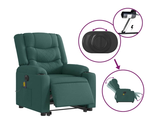 Sillón masaje eléctrico reclinable elevable tela verde oscuro