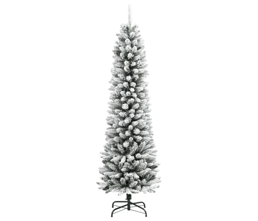 Árbol de Navidad artificial estrecho con nieve PVC y PE 210 cm