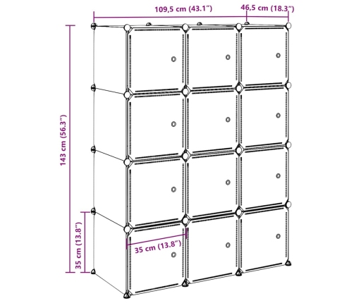 Organizador cubos de almacenamiento 12cubos varillas colgar PP