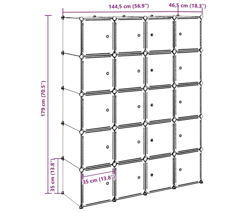 Organizador de cubos almacenamiento 20 cubos varillas colgar PP