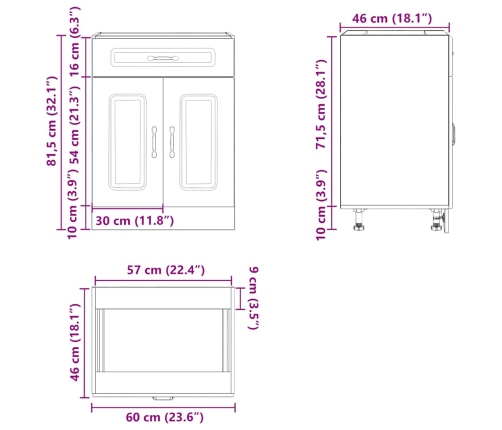 Mueble bajo de cocina Kalmar madera de ingeniería gris hormigón