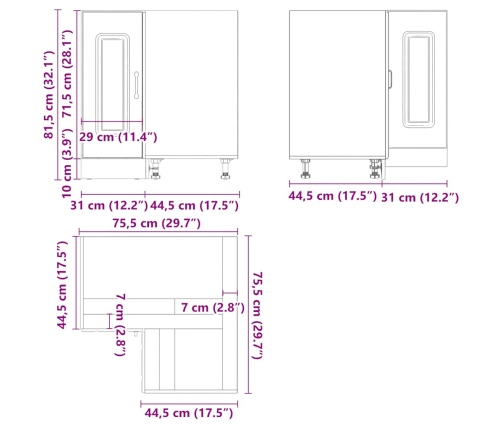 Mueble bajo esquinero de cocina Kalmar madera ingeniería blanca