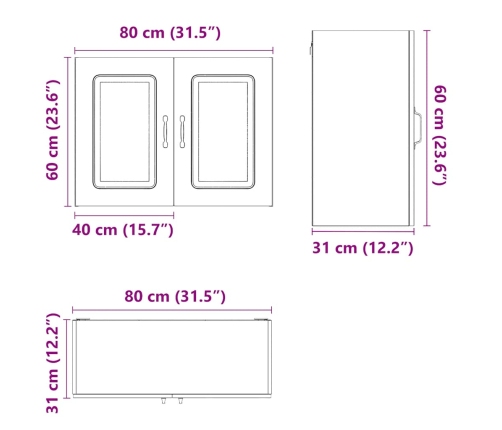 Armario de pared para cocina Kalmar madera de ingeniería negra