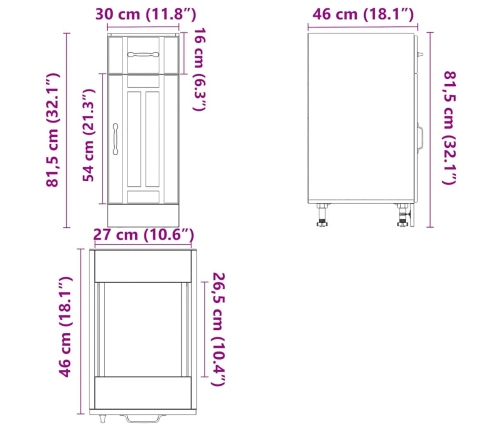 Mueble bajo de cocina Lucca roble ahumado