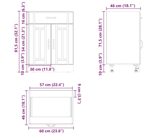 Mueble bajo de cocina Lucca madera ingeniería negra