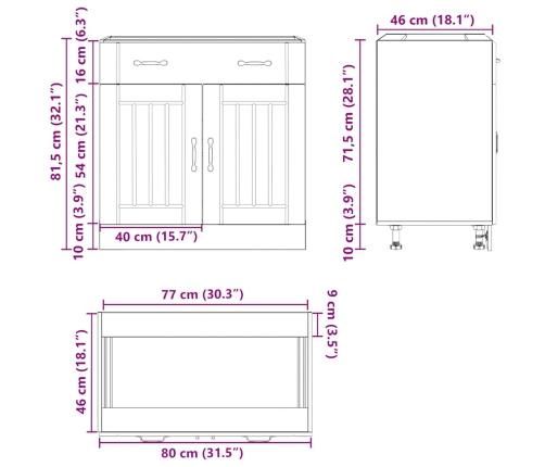 Mueble bajo de cocina Lucca roble artesanal