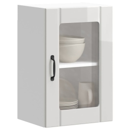 Armario pared para cocina puerta cristal Lucca blanco brillante