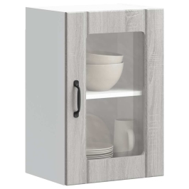 Armario de pared para cocina puerta cristal Lucca gris sonoma