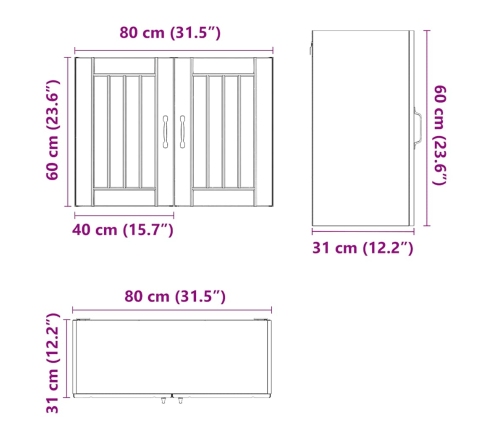 Armario de pared de cocina Lucca madera ingeniería negra