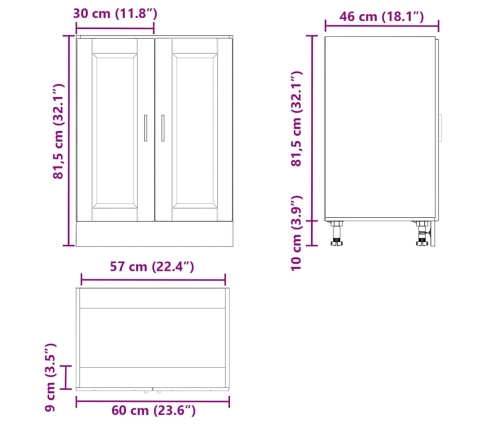 Mueble bajo de cocina Porto madera contrachapada blanca