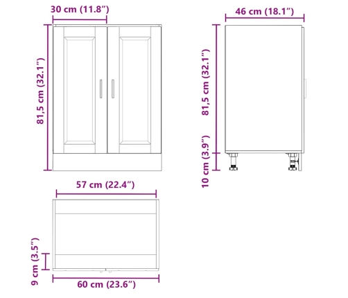 Mueble bajo de cocina porto roble marrón madera reconstituida