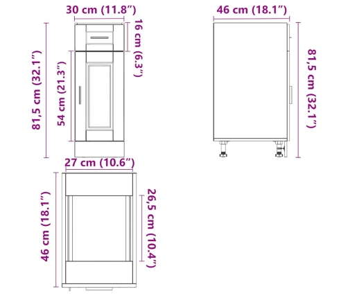 Mueble bajo de cocina Porto madera contrachapada blanca