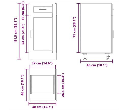 Mueble bajo de cocina Porto madera contrachapada blanca