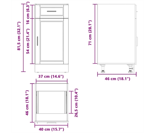 Mueble bajo de cocina Porto madera contrachapada negro