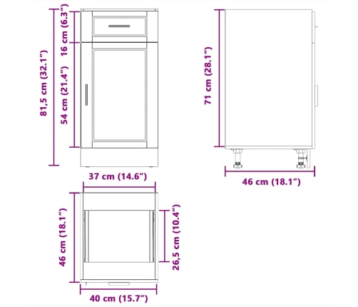 Mueble bajo de cocina porto gris cemento madera reconstituida