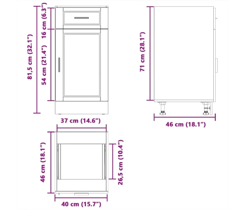 Mueble bajo de cocina porto gris sonoma madera reconstituida