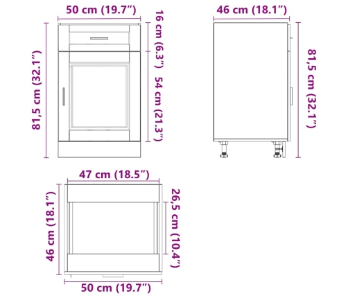Mueble bajo de cocina porto roble artesano madera reconstituida