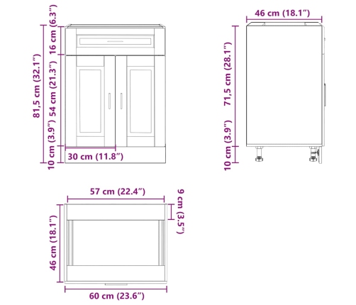 Mueble bajo de cocina Porto madera contrachapada blanca