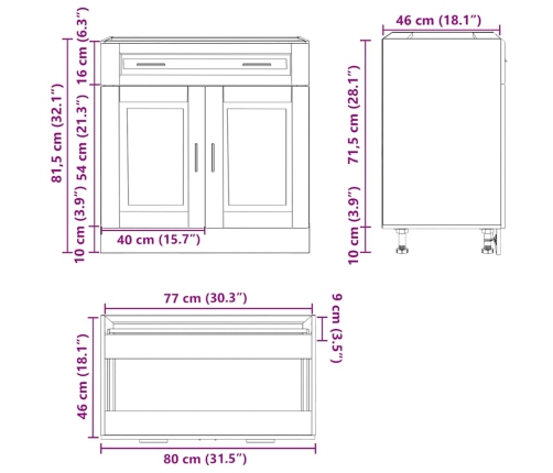 Mueble bajo de cocina Porto madera contrachapada blanca