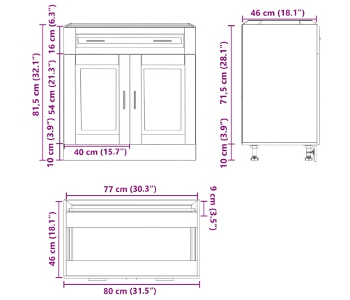 Mueble bajo de cocina porto roble artesano madera reconstituida