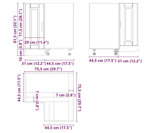 Mueble bajo esquina de cocina porto blanco madera reconstituida