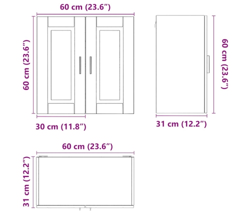 Mueble de pared de cocina Porto madera contrachapada negra