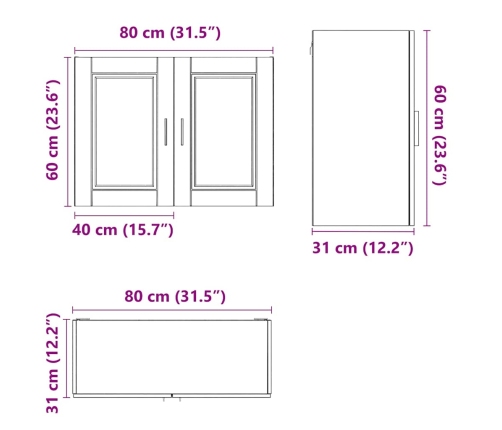 Mueble de pared de cocina Porto madera contrachapada negra