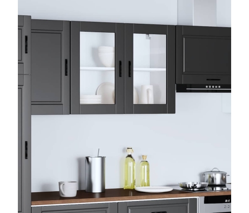 Armario de pared para cocina con puerta de cristal Porto negro